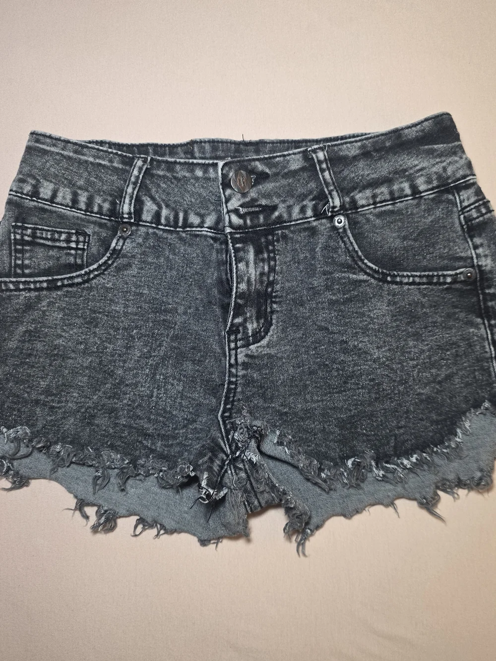 High-Rise Black Acid-Wash Denim Cutoff Shorts
